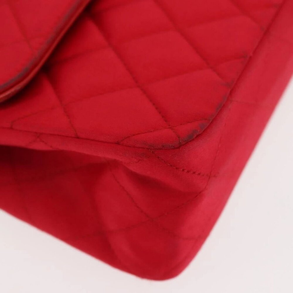 CHANEL Matelasse 25 Double Flap Chain Shoulder Bag Satin Red Gold CC Auth 145843 - Picture 3 of 16